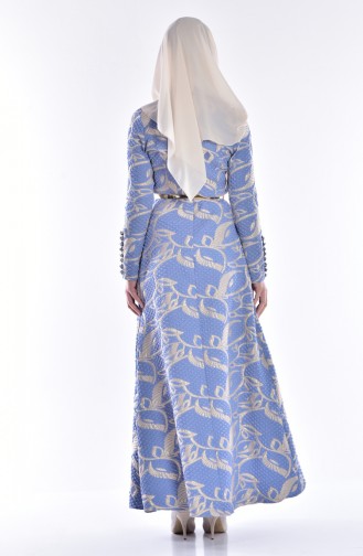 Jaquard Kleid mit Gürtel 5035-01 Dunkel Blau 5035-01