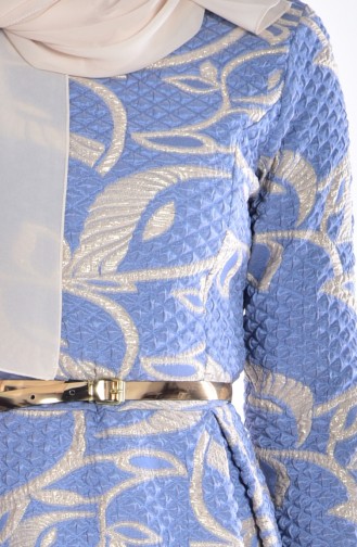 Jaquard Kleid mit Gürtel 5035-01 Dunkel Blau 5035-01