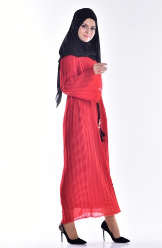 Pleated Dress with Belt 4280-11 Red 4280-11