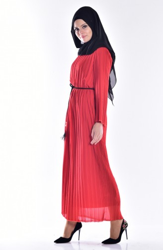 Pleated Dress with Belt 4280-11 Red 4280-11