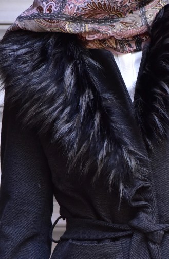 Fur Coat with Belt 35785-05 Coal 35785-05