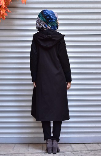 شوكران معطف بتصميم موصول بقبعة و كباس 35773-03 لون أسود 35773-03