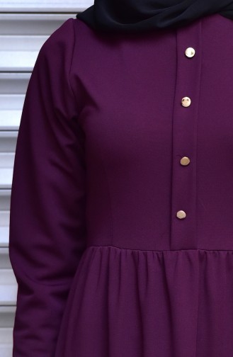 Button Detailed Ruched Dress 1001-03 Purple 1001-03