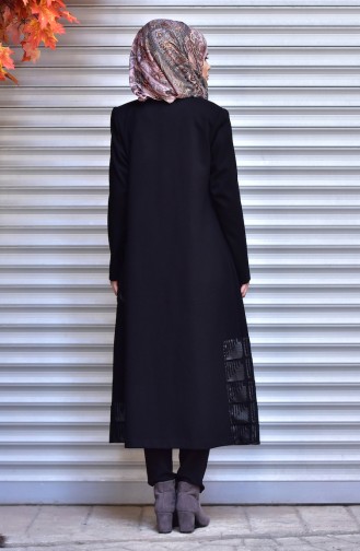 SUKRAN Leather Detailed Zippered Cape 35782A-01 Black 35782A-01