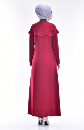 Düğmeli Volanlı Elbise 0122-01 Bordo