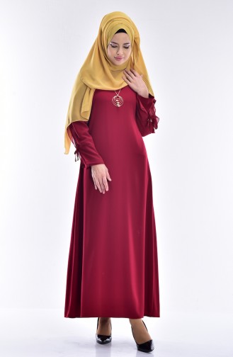 Kleid mit Chiffon Detail 0123-03 Weinrot 0123-03