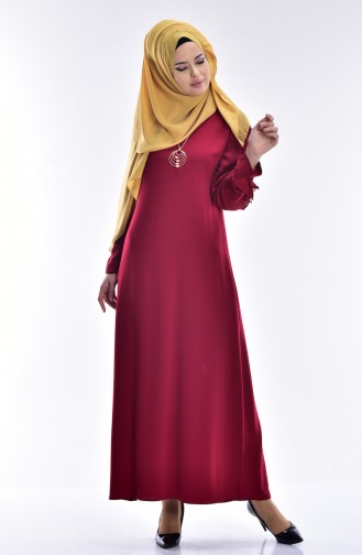 Kleid mit Chiffon Detail 0123-03 Weinrot 0123-03