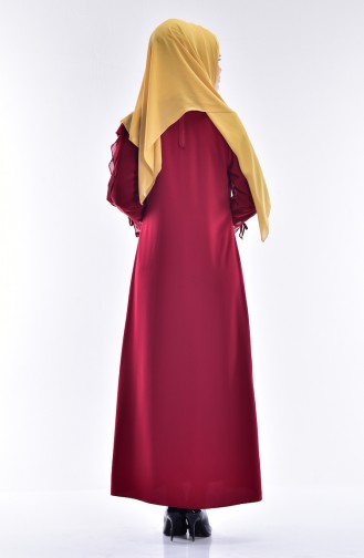 Kleid mit Chiffon Detail 0123-03 Weinrot 0123-03