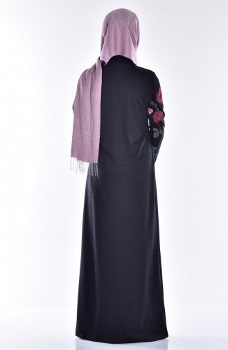فستان مُحاك بتصميم مُطبع 2780-16 لون رمادي داكن مائل للأسود 2780-16