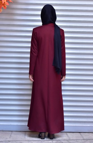 Abaya Détail Cuir 5915-02 Bordeaux 5915-02