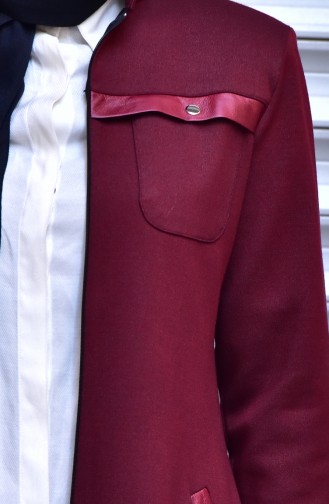 Abaya Détail Cuir 5915-02 Bordeaux 5915-02