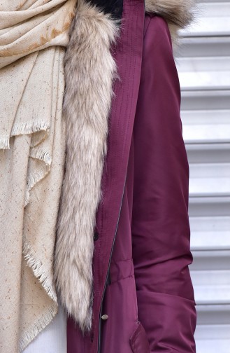 Fur Coat with Zipper 35789-02 Claret Red 35789-02