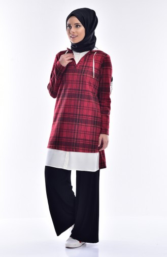 Checkered Decorated Tunic 4446A-03 Claret Red 4446A-03