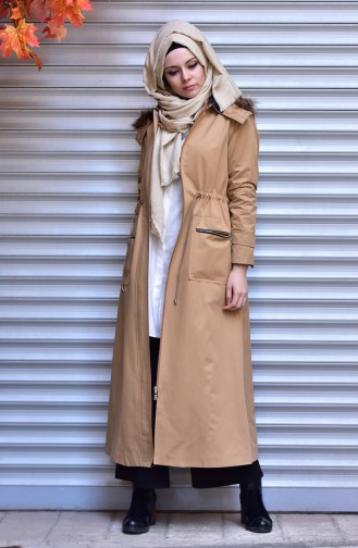 Fur Coat with Zipper 5051-04 Camel 5051-04