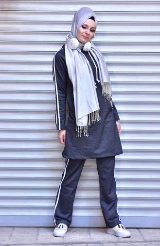 Islamic Sportswear Suit with Hood 1500-07 Fume 1500-07