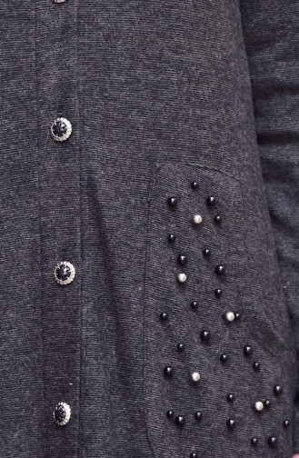 Pearl Detailed Buttoned Abaya 4427-05 Smoked 4427-05