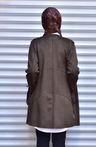 Frilled Sleeves Coat with Zipper 1506-04 Khaki 1506-04