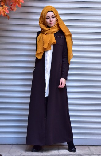 Abaya Détail Cuir 5915-04 Brun 5915-04