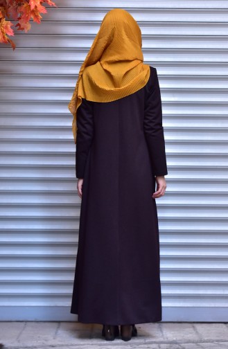 Abaya Détail Cuir 5915-04 Brun 5915-04