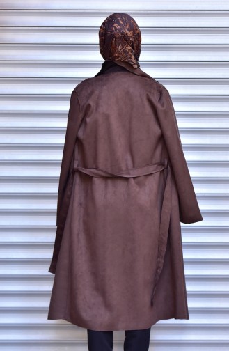 Suede Coat with Pockets 1511-02 Brown 1511-02