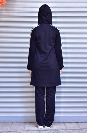 Islamic Sportswear Suit with Hood 1500-03 Navy Blue 1500-03