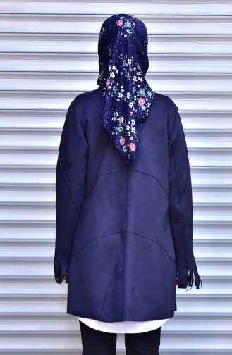 Frilled Sleeves Coat with Zipper 1506-05 Navy Blue 1506-05