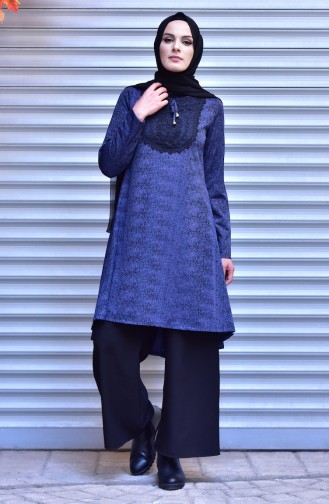 Lacing Detailed Tunic 1004-02 Navy Blue 1004-02