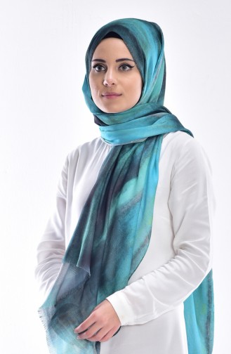 Sarar Bedruckter Netz Schal 1043-14 Minzenblau 14