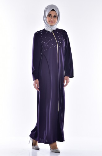 Abaya with Pearls 4139-04 Purple 4139-04