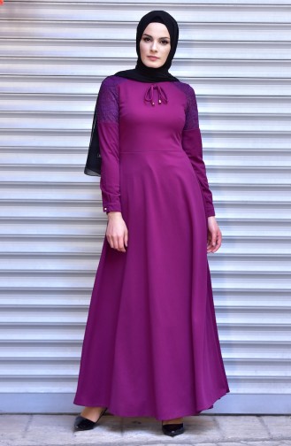 Lacing Detailed Dress 1003-03 Purple 1003-03