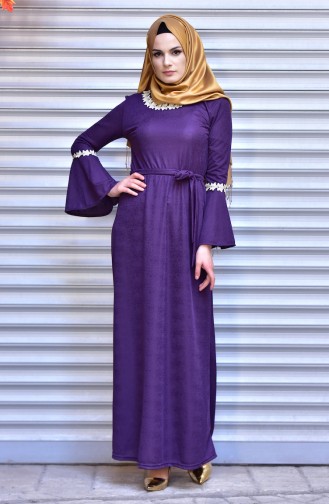 Laced Dress with Belt 1006-03 Purple 1006-03
