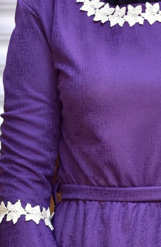 Laced Dress with Belt 1006-03 Purple 1006-03