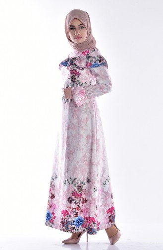 Digital Printed Dress with Belt 5063-02 Pink 5063-02