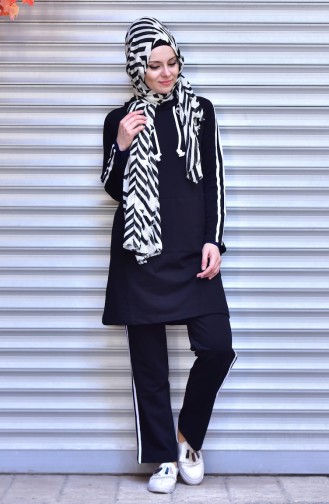 Islamic Sportswear Suit with Hood 1500-02 Black 1500-02