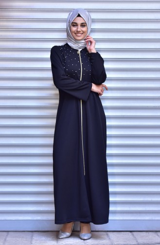 Abaya with Pearls 4139-10 Black 4139-10