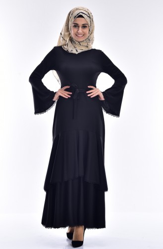 Schwarz Hijab Kleider 4184-03