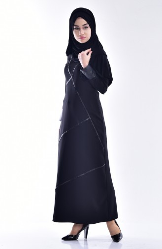 SUKRAN Leather Detailed Dress 0107-01 Black 0107-01