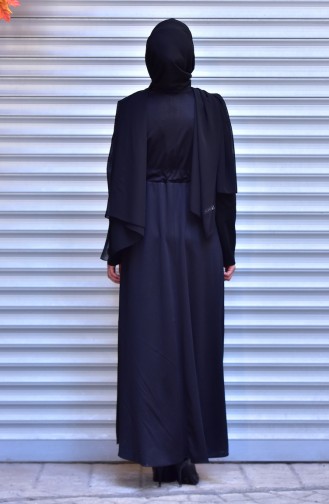 Gizli Fermuarlı Kuşaklı Elbise 6116-06 Siyah