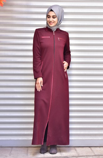 Abaya with Zipper 5916-04 Claret Red 5916-04