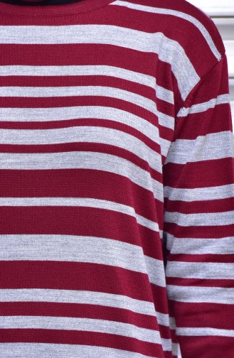 Striped Knitwear Long Sweater 4002-04 Claret Red 4002-04