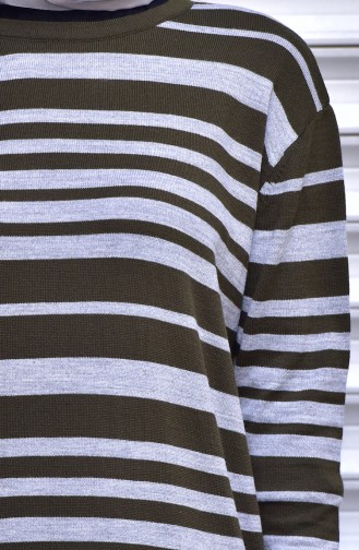 Striped Knitwear Long Sweater 4002-03 Khaki 4002-03