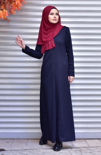 Suede Garni Abaya with Zipper 2420-02 Navy Blue 2420-02