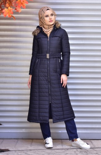 Fur Capitone Coat 1910-01 Navy Blue 1910-01