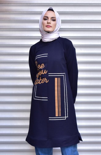 Tunic with Print 1513-04 Navy Blue 1513-04