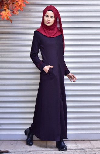 Abaya a Fermeture Garnie Daim 2420-04 Pourpre 2420-04