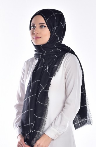 Desenli Şal 901212-07 Siyah Beyaz