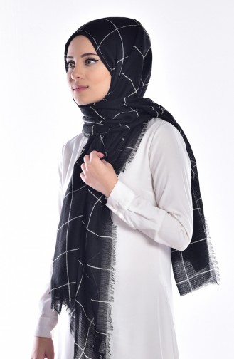 Desenli Şal 901212-07 Siyah Beyaz