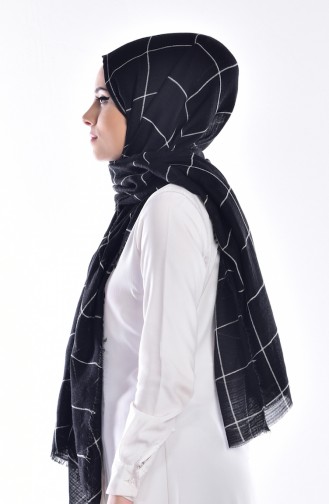 Desenli Şal 901212-07 Siyah Beyaz