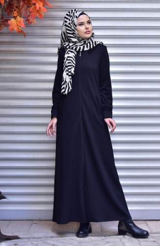 Abaya a Fermeture Garnie Daim 2420-01 Noir 2420-01