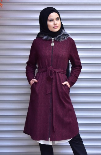 Hooded Coat with Zipper 1500-01 Claret Red 1500-01